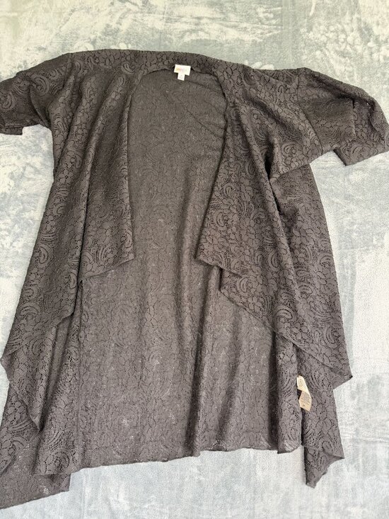 LuLaRoe Sweaters - LuLaRoe Black Lace Open Front Cardigan Duster With Asymmetrical Hem M